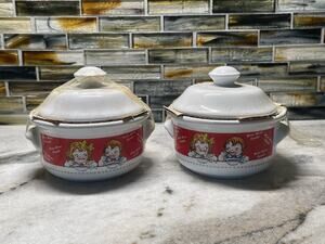Two VINTAGE 1998 Campbell's Soup Bowls Lids Handles M'm M'M Good New Old Stock